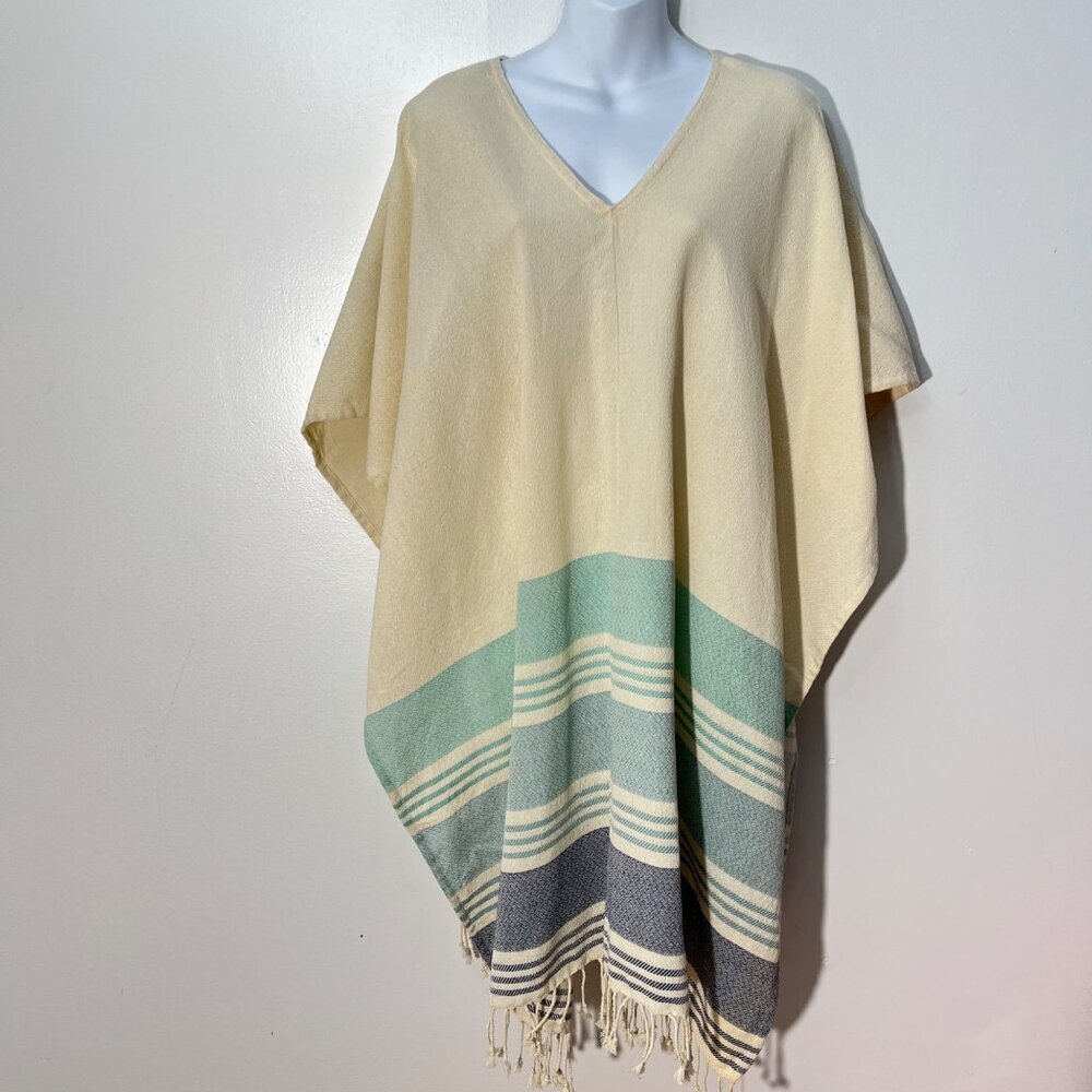 Handmade Tribe Alive V-Neck Poncho With Stripes & Fringe‎